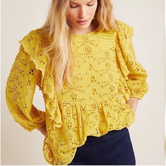 Anthropologie Tops - Anthropologie Mustard Lace Blouse
